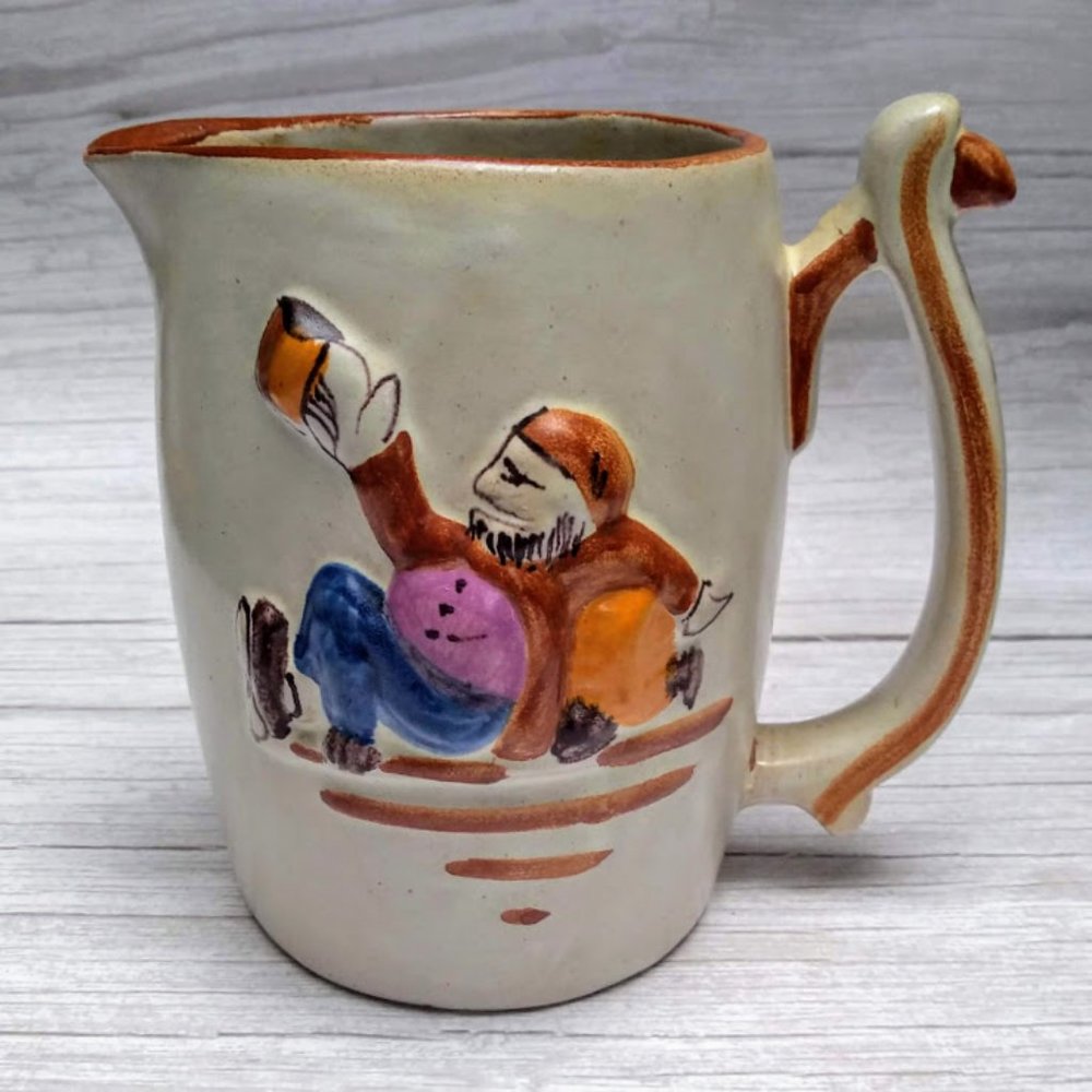 QUART-SIZE "DRINKING MAN" CERAMIC PITCHER / JUG